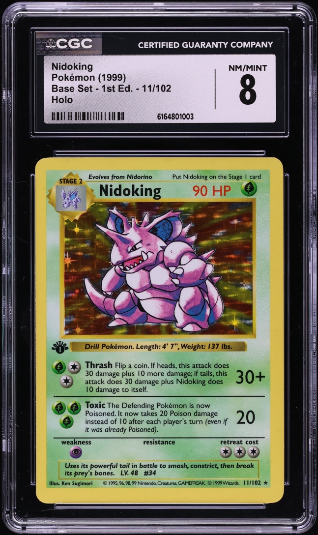 1999 Pokemon Base Set Shadowless 1st Edition Holo Nidoking #11 CGC 8 NM-MT