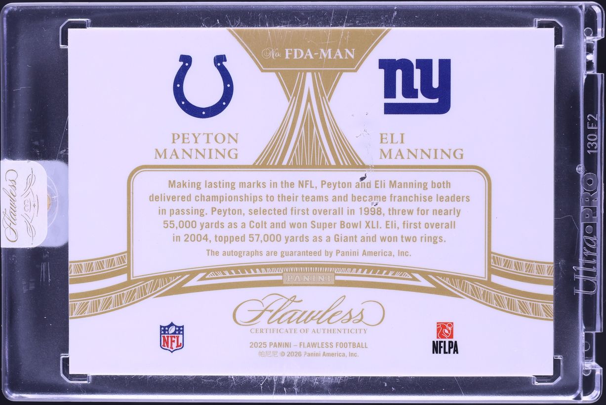 2025 Panini Flawless Dual Silver Peyton Manning Eli Manning AUTO /20 #FDA-MAN - Photo 2