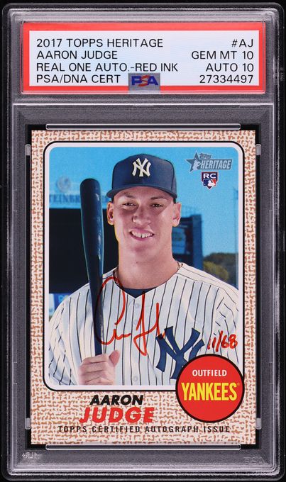 2017 Topps Heritage Real One Red Ink Aaron Judge ROOKIE AUTO DNA 10 /68 #ROA-AJ PSA 10 GEM MINT