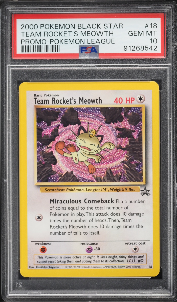 2000 Pokemon League Black Star Promo Team Rocket's Meowth #18 PSA 10 GEM MINT