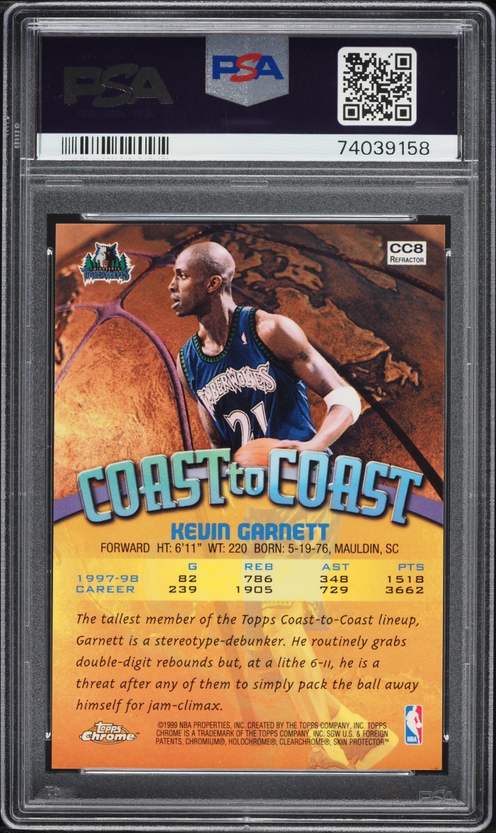 1998 Topps Chrome Coast To Coast Refractor Kevin Garnett #CC8 PSA 9 MINT