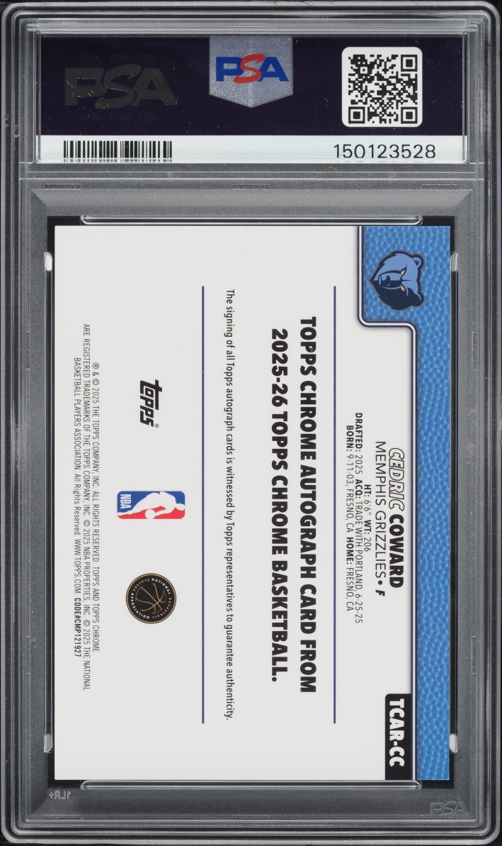 2025 Topps Chrome Black Geometric Cedric Coward ROOKIE AUTO DNA 10 /10 #TCAR-CC PSA 10 GEM MINT