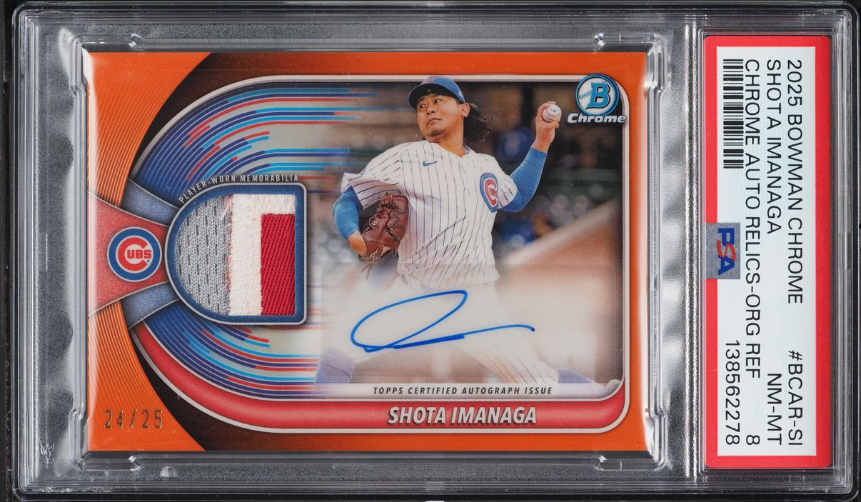 2025 Bowman Chrome Orange Refractor Shota Imanaga PATCH AUTO /25 #BCAR-SI PSA 8 NM-MT