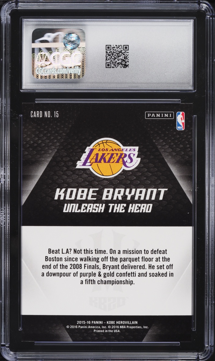 2015 Panini HeroVillain KB20 Unleash The Hero Kobe Bryant #15 CGC 10 GEM MINT