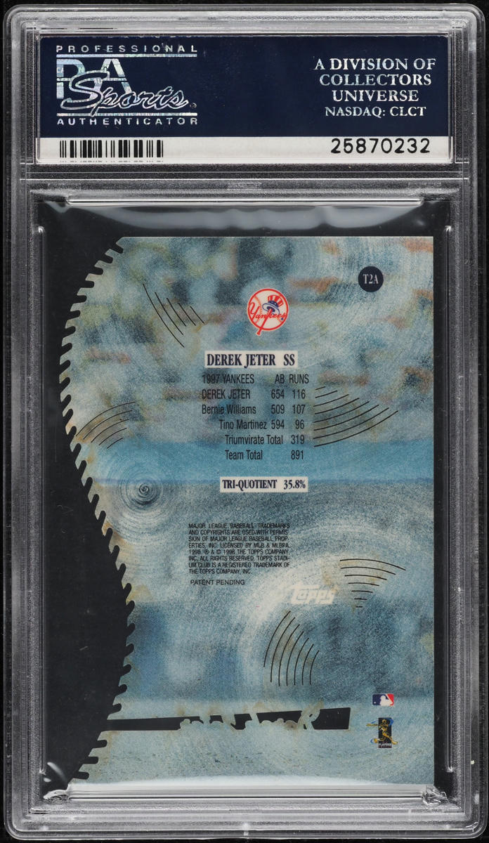 1998 Stadium Club Triumvirate Illuminator Derek Jeter #T2A PSA 10 GEM MINT - Photo 2