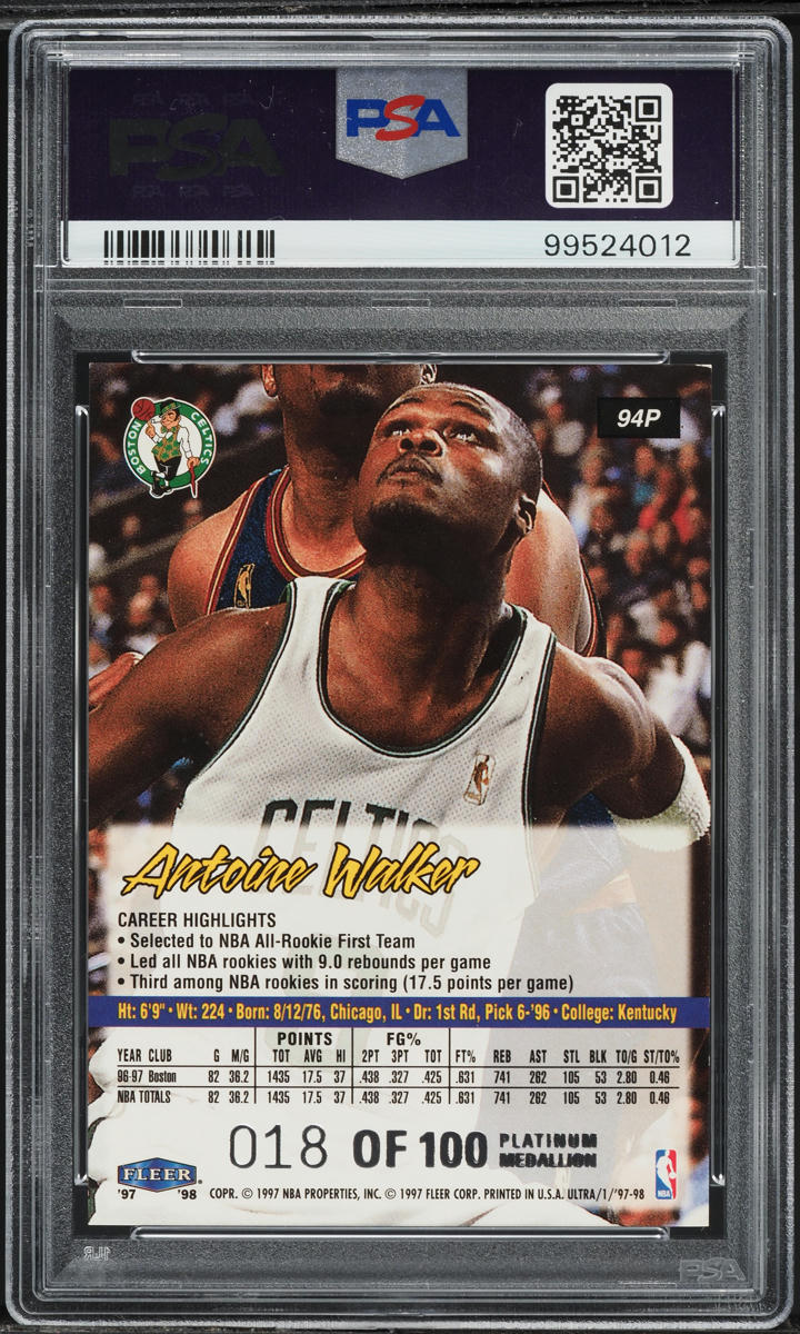 1997 Ultra Platinum Medallion Antoine Walker /100 #94P PSA 7 NRMT