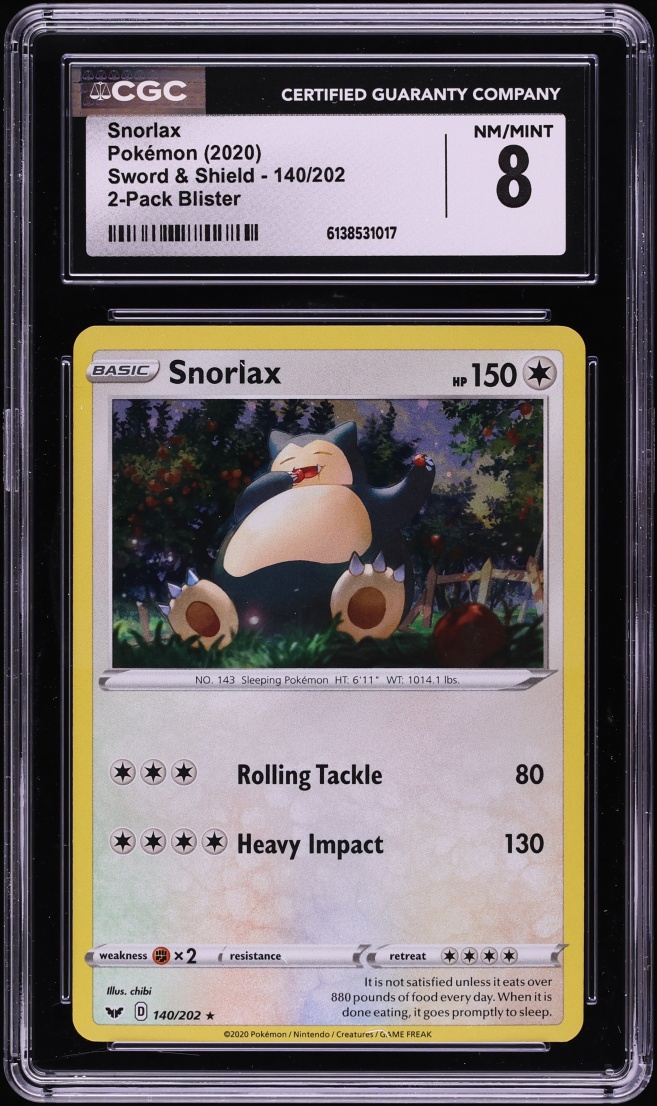 2020 Pokemon Sword & Shield 2-Pack Blister Holo Snorlax #140 CGC 8 NM-MT