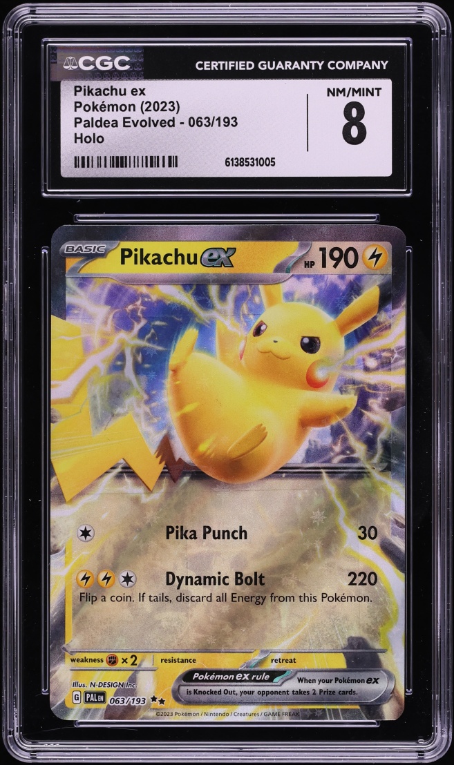 2023 Pokemon Scarlet & Violet Paldea Evolved Holo Pikachu ex #63 CGC 8 NM-MT
