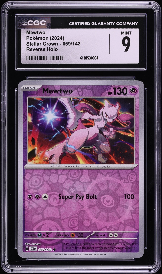 2024 Pokemon Scarlet & Violet Stellar Crown Reverse Holo Mewtwo #059 CGC 9 MINT