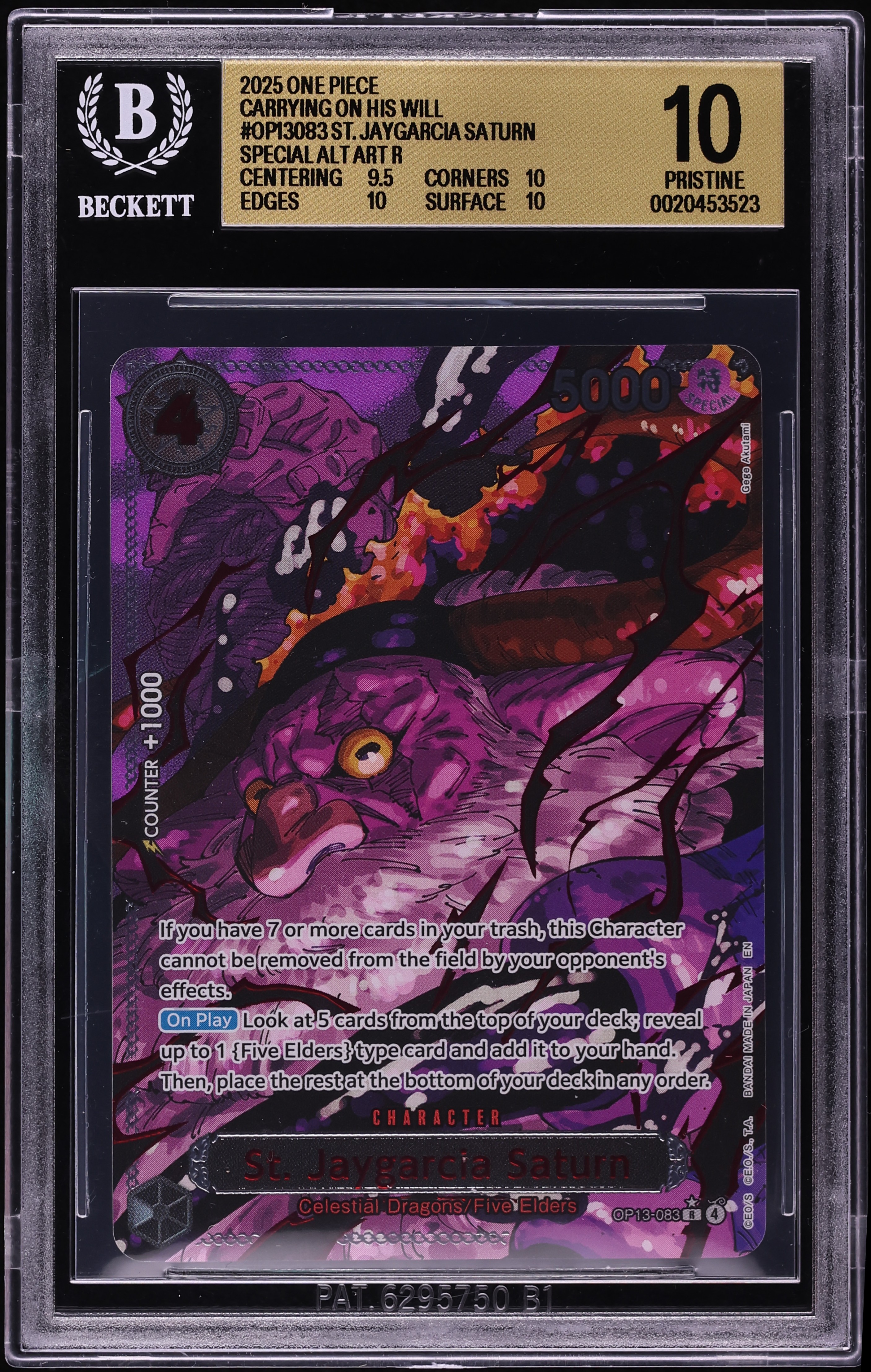 2025 One Piece Carrying On His Will Alt Art St. Jaygarcia Saturn #OP13-083 BGS 10 PRISTINE