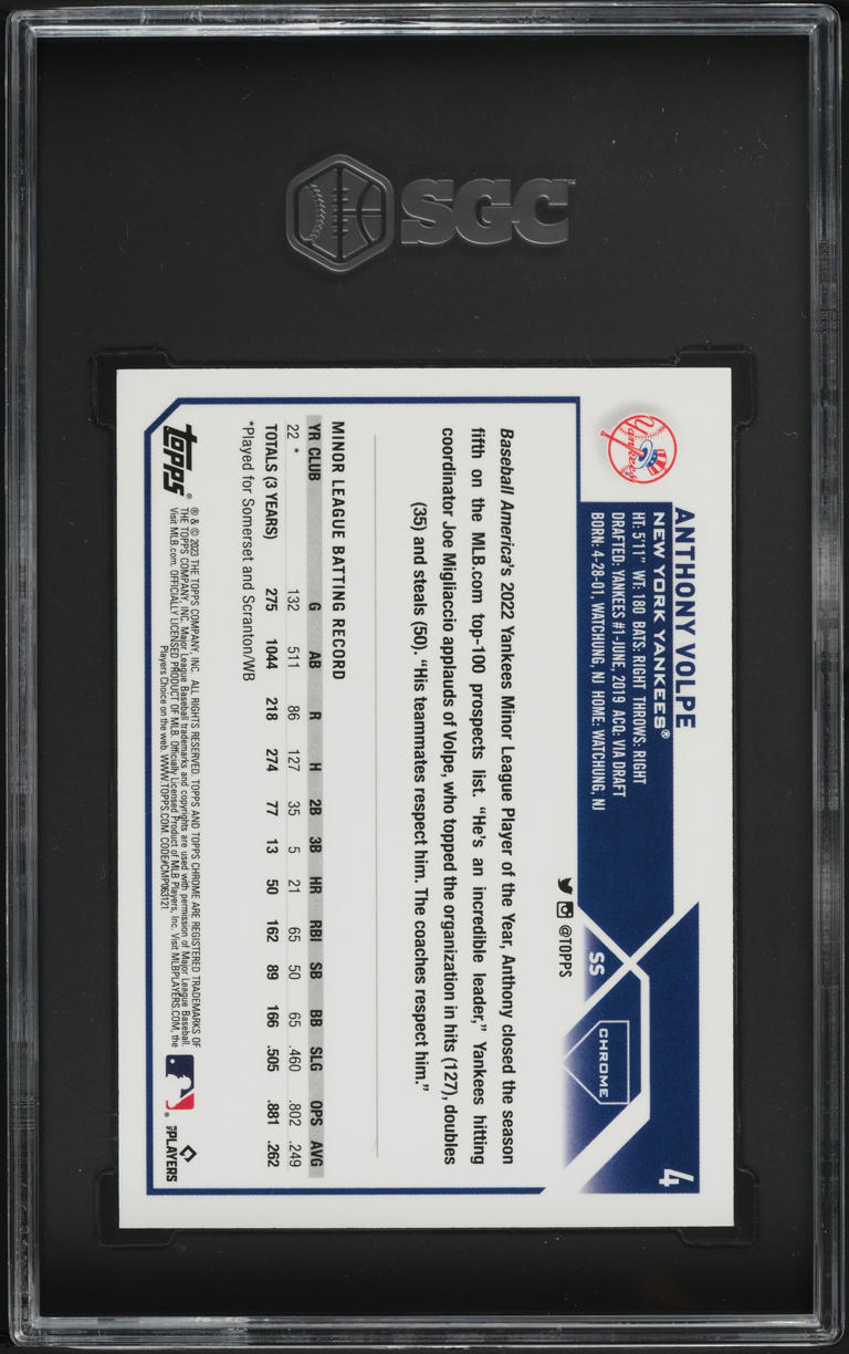 2023 Topps Chrome Anthony Volpe ROOKIE #4 SGC 10 GEM MINT