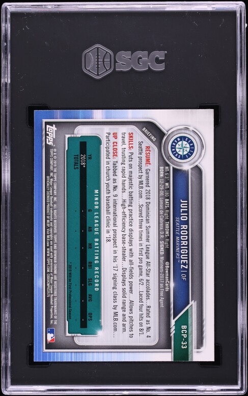 2019 Bowman Chrome Julio Rodriguez PROSPECT #BCP-33 SGC 10 GEM MINT