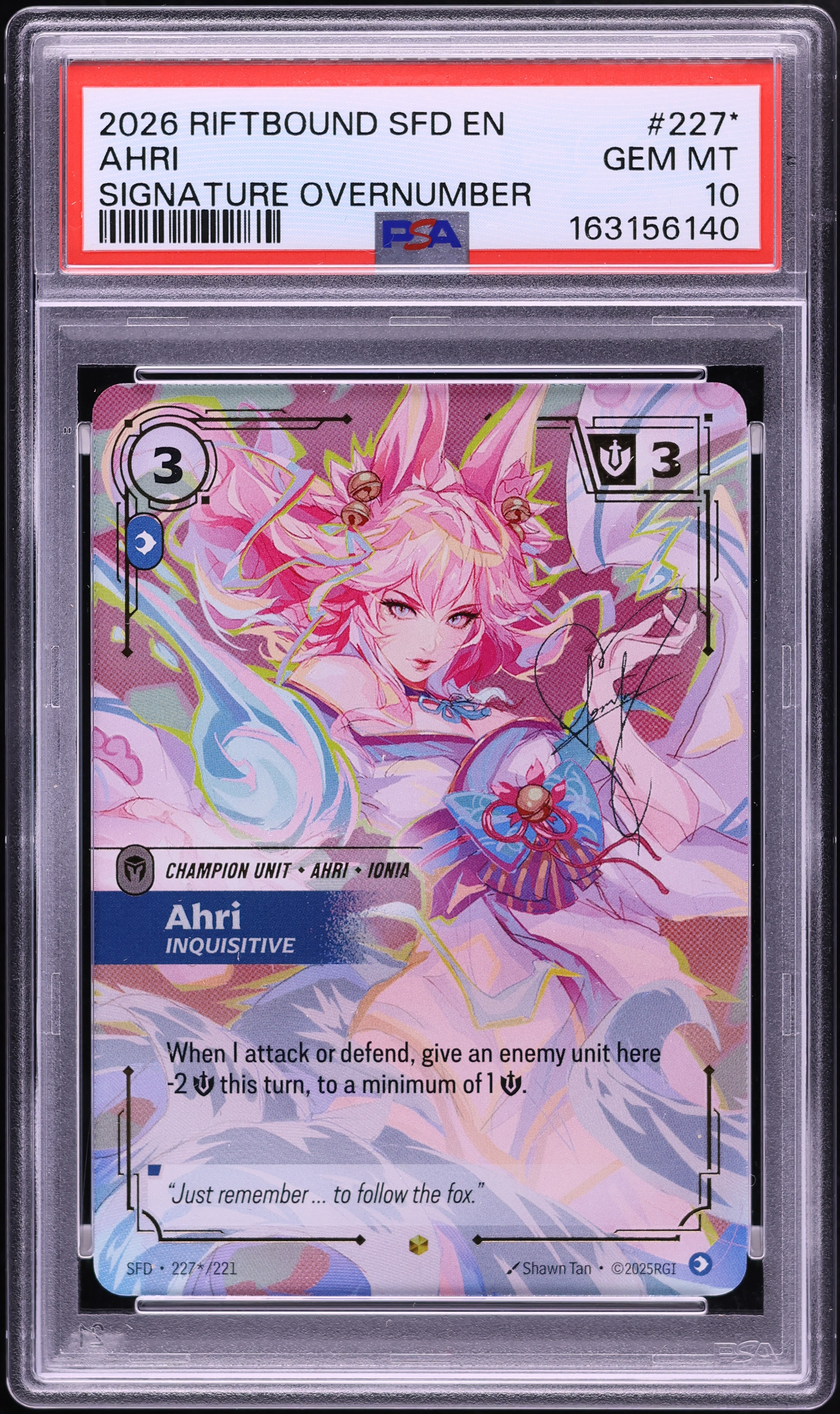 2026 Riftbound League Of Legends LoL Spiritforged Signature Overnumber Ahri #227* PSA 10 GEM
