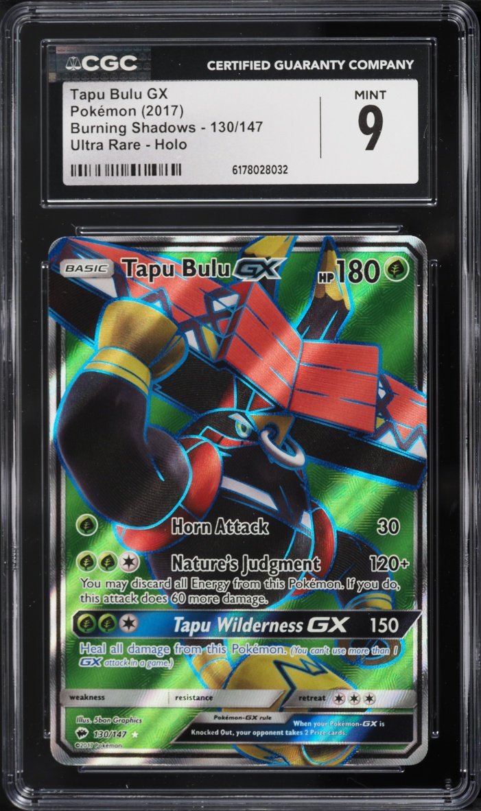 2017 Pokemon Sun & Moon Burning Shadows Full Art Tapu Bulu GX #130 CGC 9 MINT