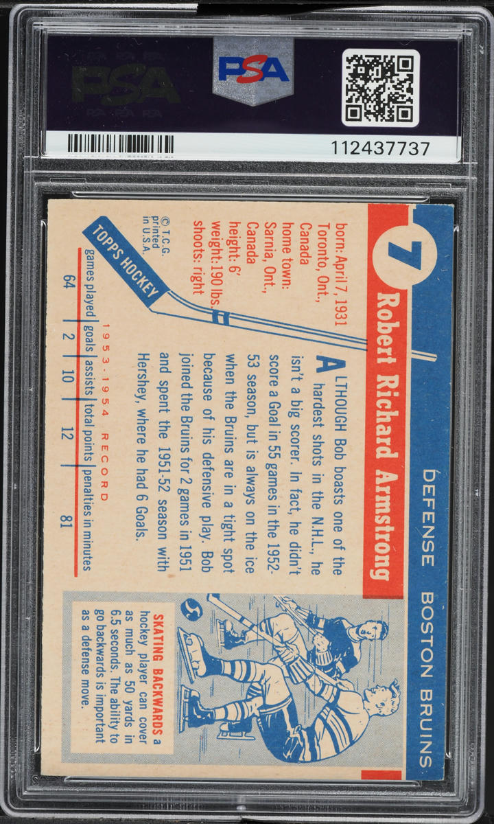 1954 Topps Hockey Bob Armstrong #7 PSA 6 EXMT