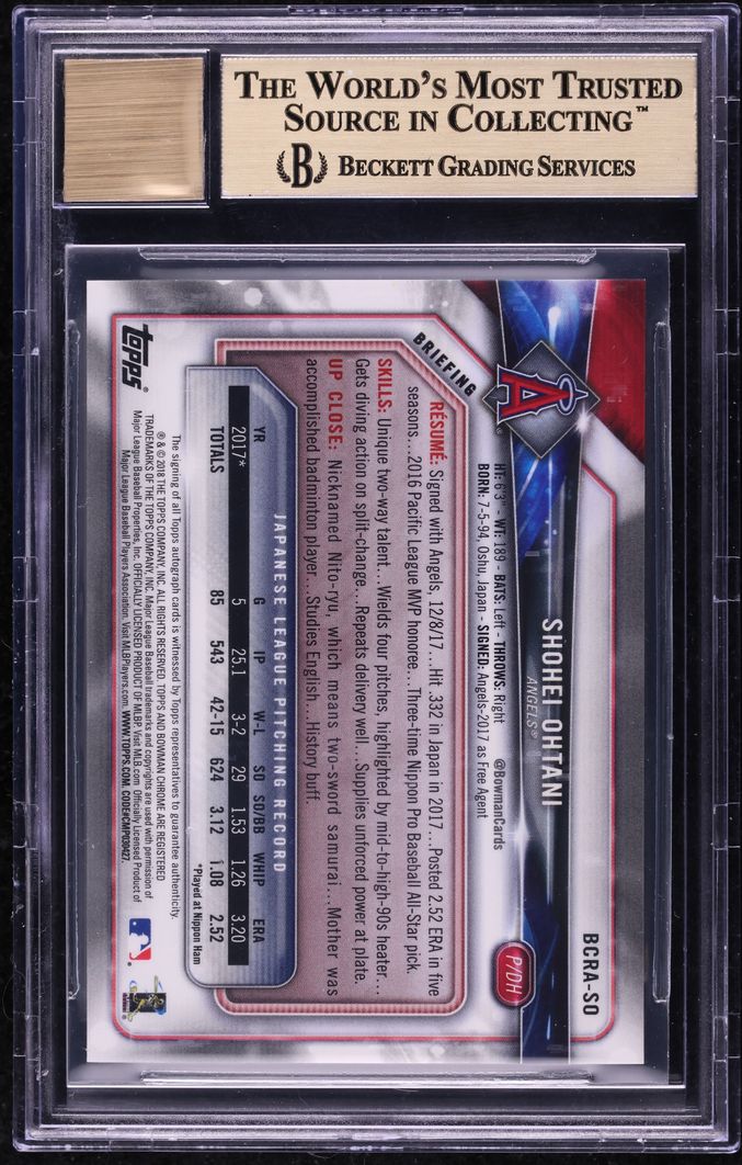 2018 Bowman Chrome Gold Refractor Shohei Ohtani ROOKIE AUTO /50 BGS 9.5 GEM MINT