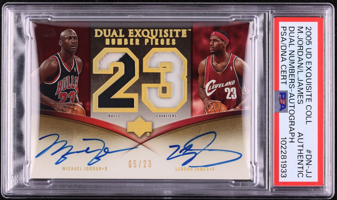 2005 Exquisite Number Pieces Michael Jordan LeBron James PATCH AUTO /23 PSA AUTH