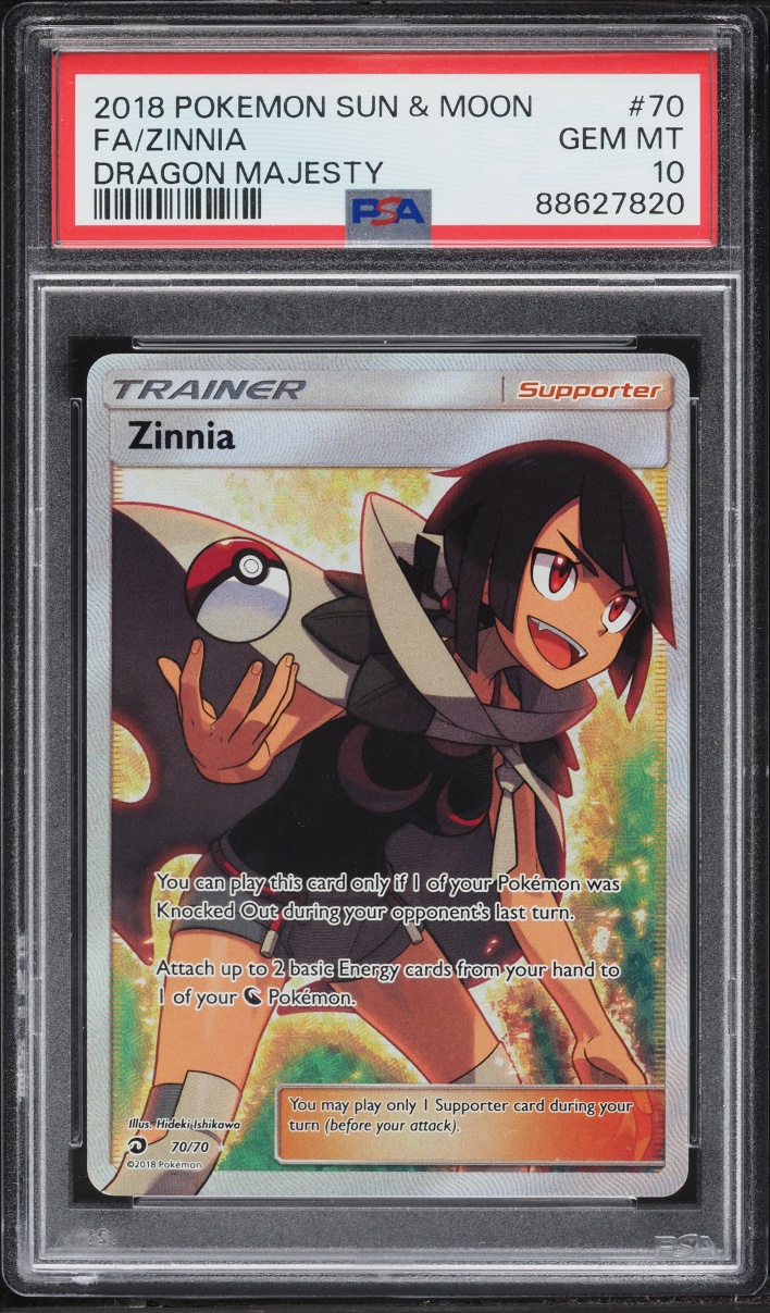2018 Pokemon Sun & Moon Dragon Majesty Full Art Zinnia #70 PSA 10 GEM MINT
