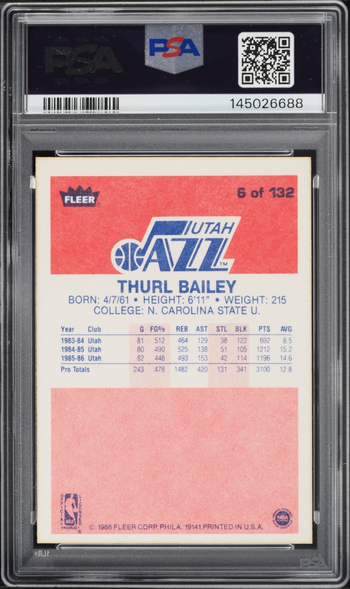 1986 Fleer Basketball Thurl Bailey ROOKIE #6 PSA 9 MINT