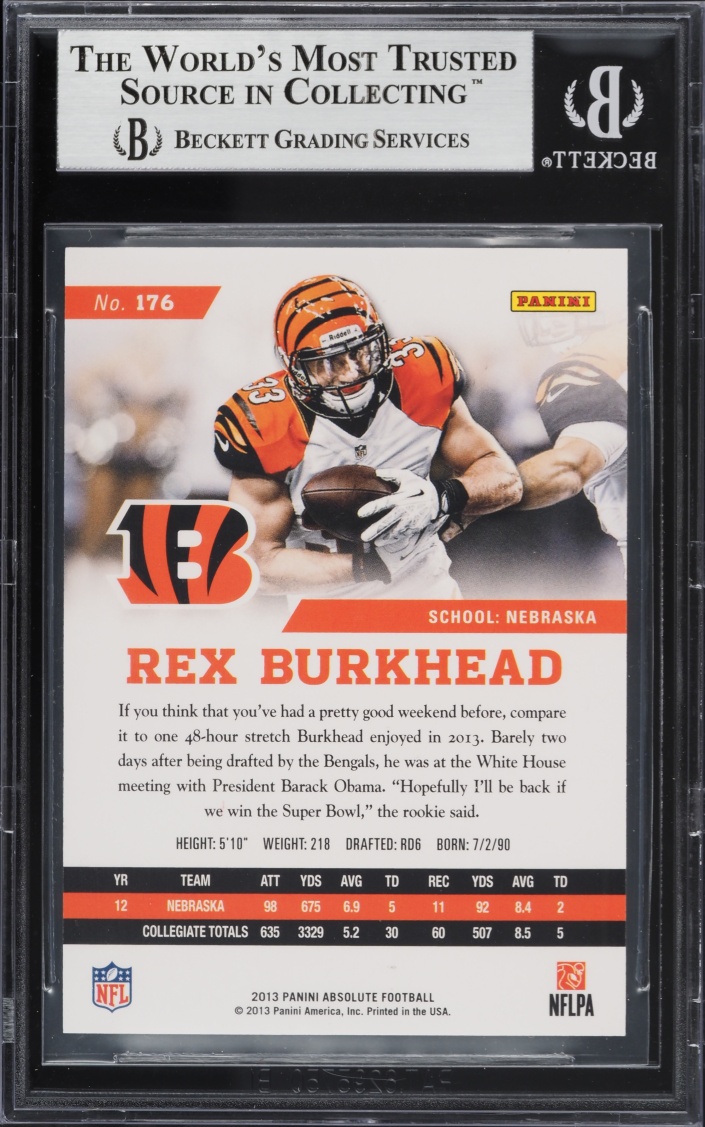 2013 Absolute Football Rex Burkhead ROOKIE /499 #176A BGS 9 MINT