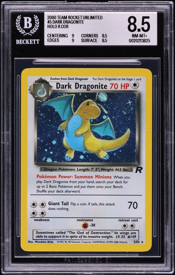 2000 Pokemon Team Rocket Unlimited Holo Dark Dragonite #5 BGS 8.5 NM-MT+