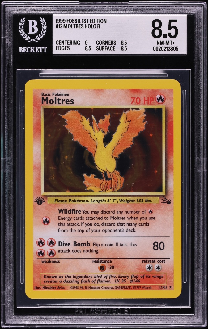 1999 Pokemon Fossil 1st Edition Holo Moltres #12 BGS 8.5 NM-MT+