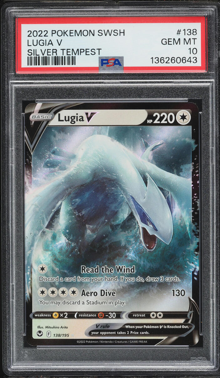 2022 Pokemon Sword & Shield Silver Tempest Full Art Lugia V #138 PSA 10 GEM MINT