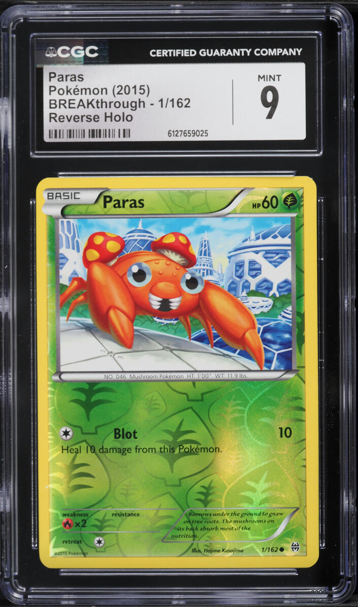 2015 Pokemon XY BREAKthrough Reverse Holo Paras #1 CGC 9 MINT