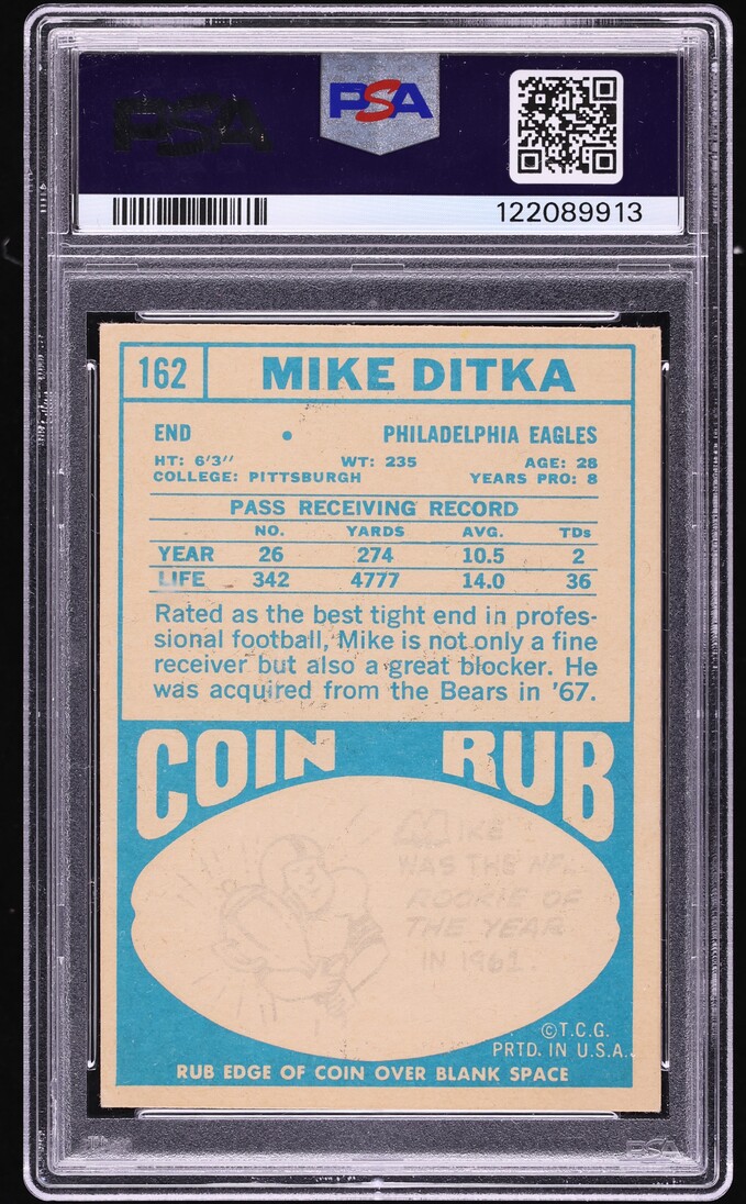 1968 Topps Football Mike Ditka #162 PSA 3 VG