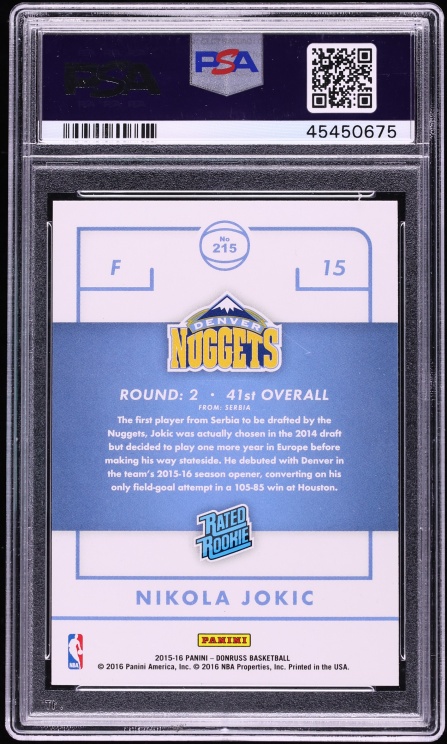 2015 Donruss Basketball Nikola Jokic ROOKIE #215 PSA 10 GEM MINT