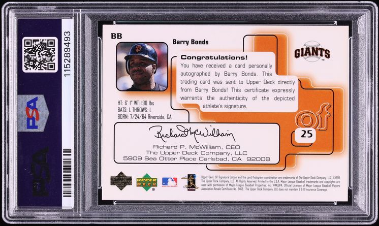 1999 SP Signature Edition Barry Bonds AUTO #BB PSA 10 GEM MINT