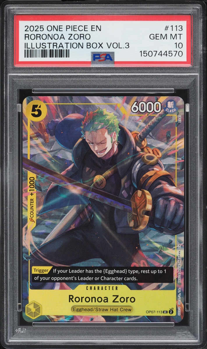 2025 One Piece Promo Illustration Box Volume 3 Roronoa Zoro #OP07-113 PSA 10 GEM MINT
