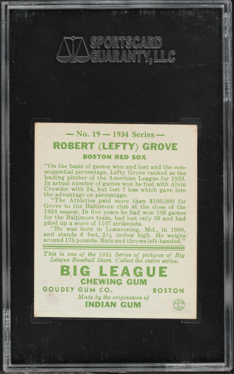 1934 Goudey Lefty Grove #19 SGC 5.5 EX+