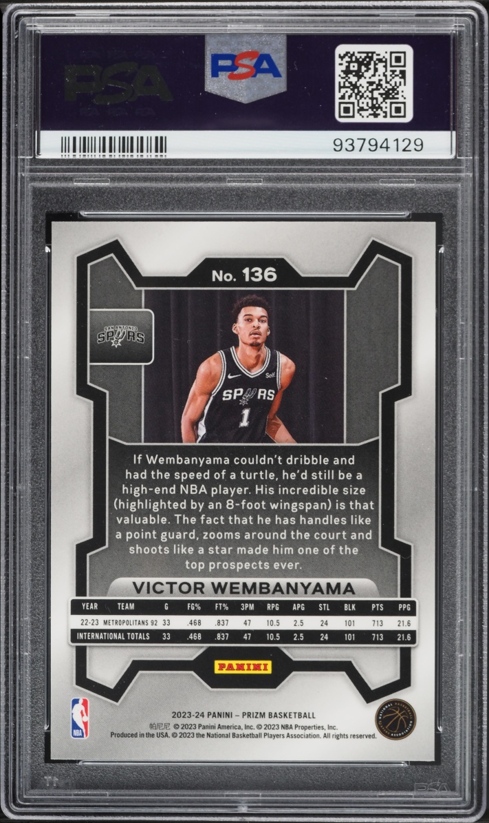 2023 Panini Prizm Victor Wembanyama ROOKIE #136 PSA 10 GEM MINT