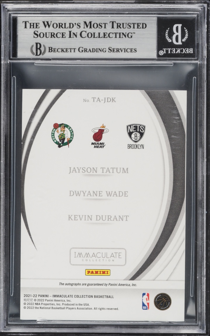 2021 Immaculate Collection Triple Jayson Tatum Kevin Durant Dwyane Wade AUTO JSY # 3/10 BGS 7.5