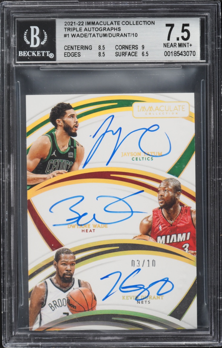 2021 Immaculate Collection Triple Jayson Tatum Kevin Durant Dwyane Wade AUTO JSY # 3/10 BGS 7.5