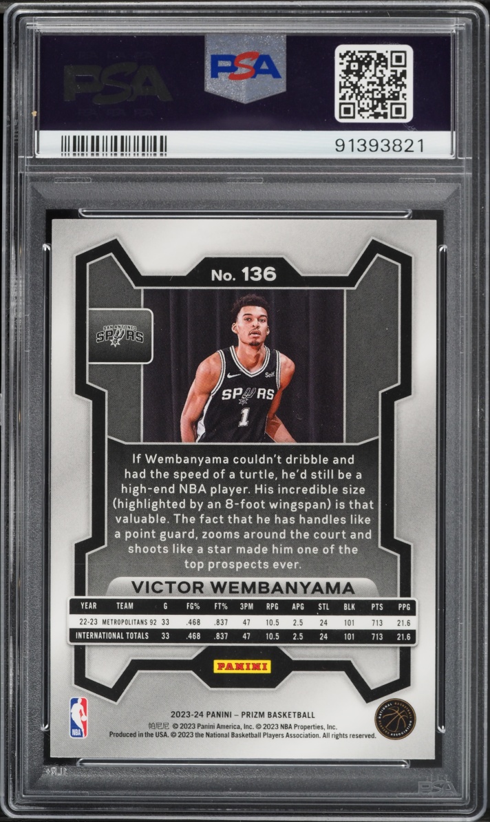 2023 Panini Prizm Victor Wembanyama ROOKIE #136 PSA 10 GEM MINT