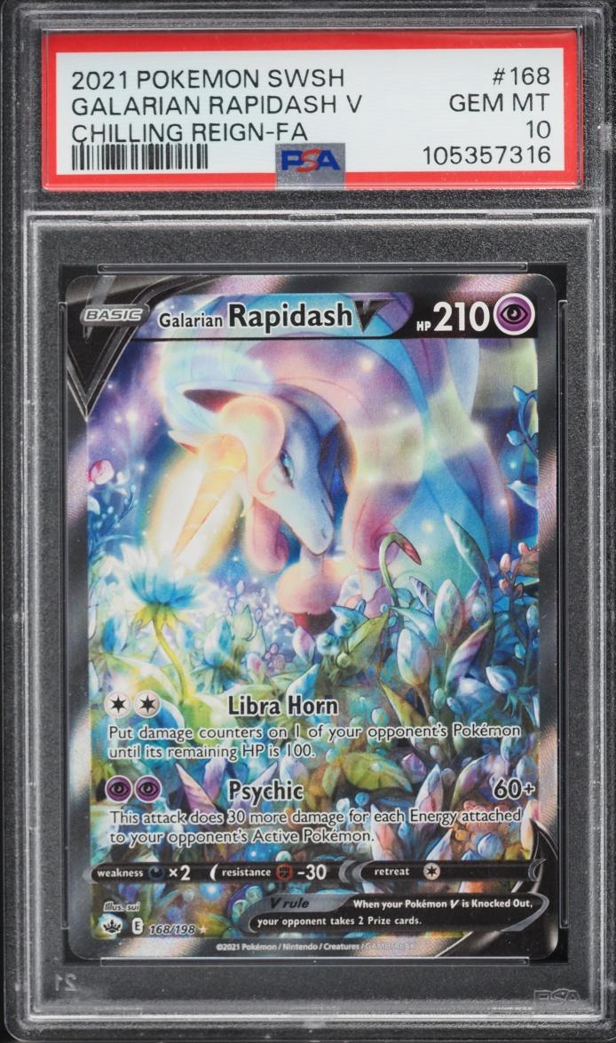 2021 Pokemon Sword & Shield Chilling Reign Alt Art Galarian Rapidash V #168 PSA 10 GEM MINT