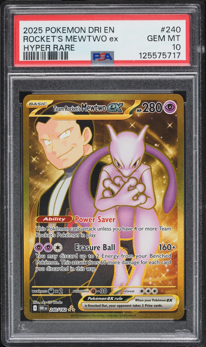 2025 Pokemon Scarlet & Violet Destined Rivals Gold Rare Team Rocket's Mewtwo Ex #240 PSA 10 GEM