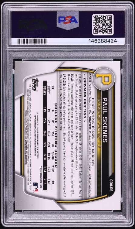 2023 Bowman Chrome Draft Paul Skenes PROSPECT AUTO DNA 10 #CDA-PS PSA 9 MINT