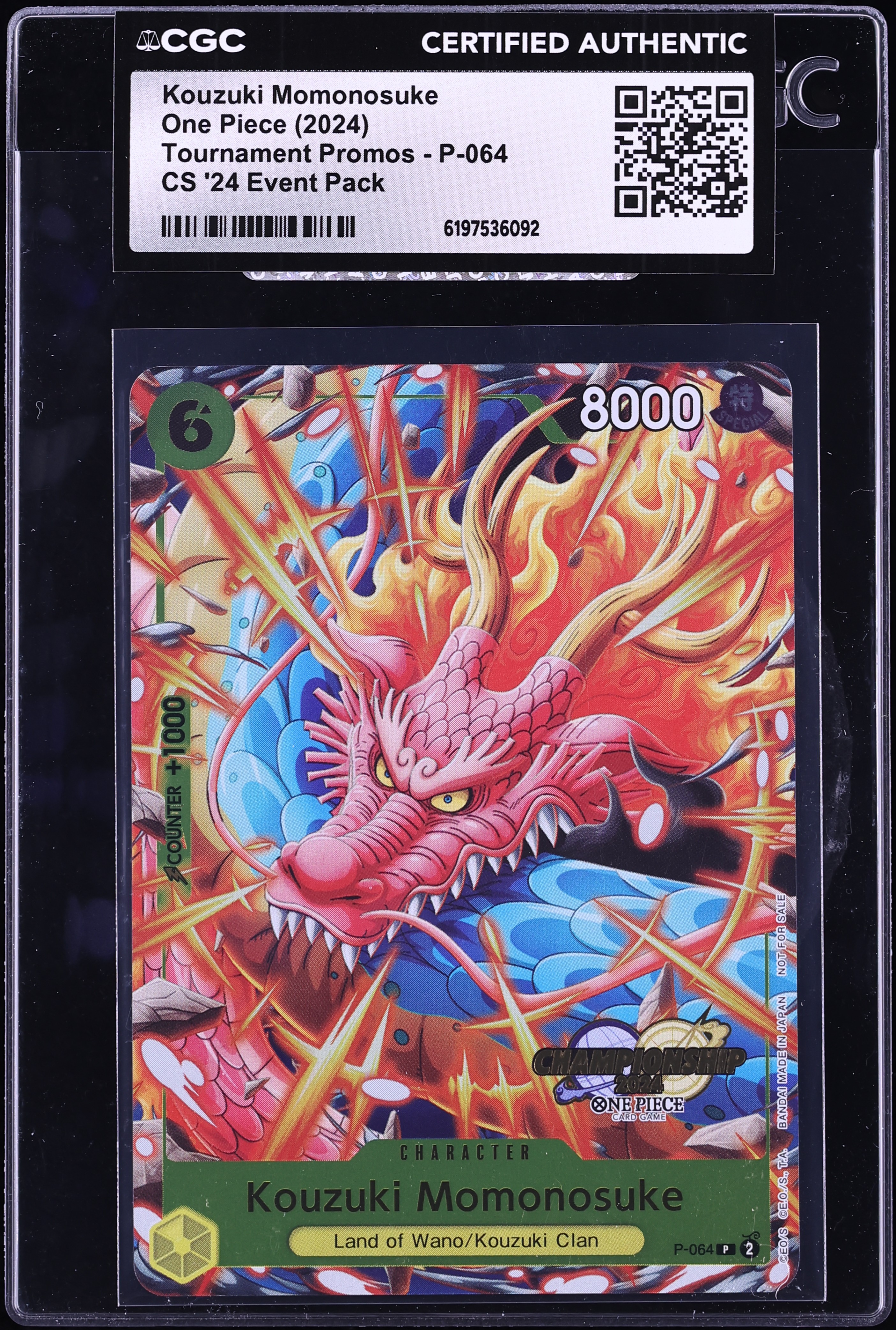 2024 One Piece Promo Championship Event Pack Alt Art Kouzuki Momonosuke #P-064 CGC AUTH