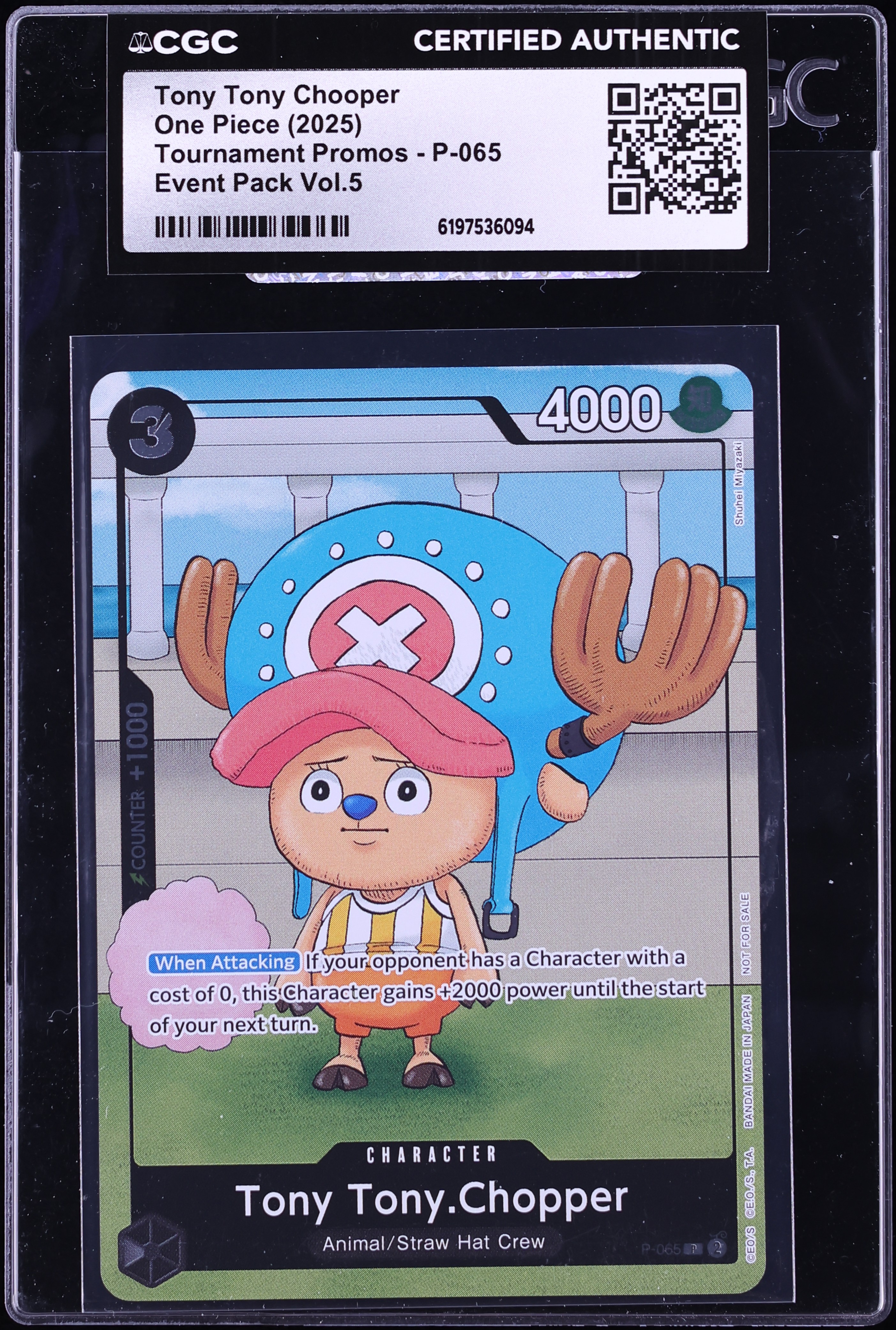 2025 One Piece Tournament Promo Event Pack Vol.5 Alt Art Tony Tony Chooper #P-065 CGC AUTH