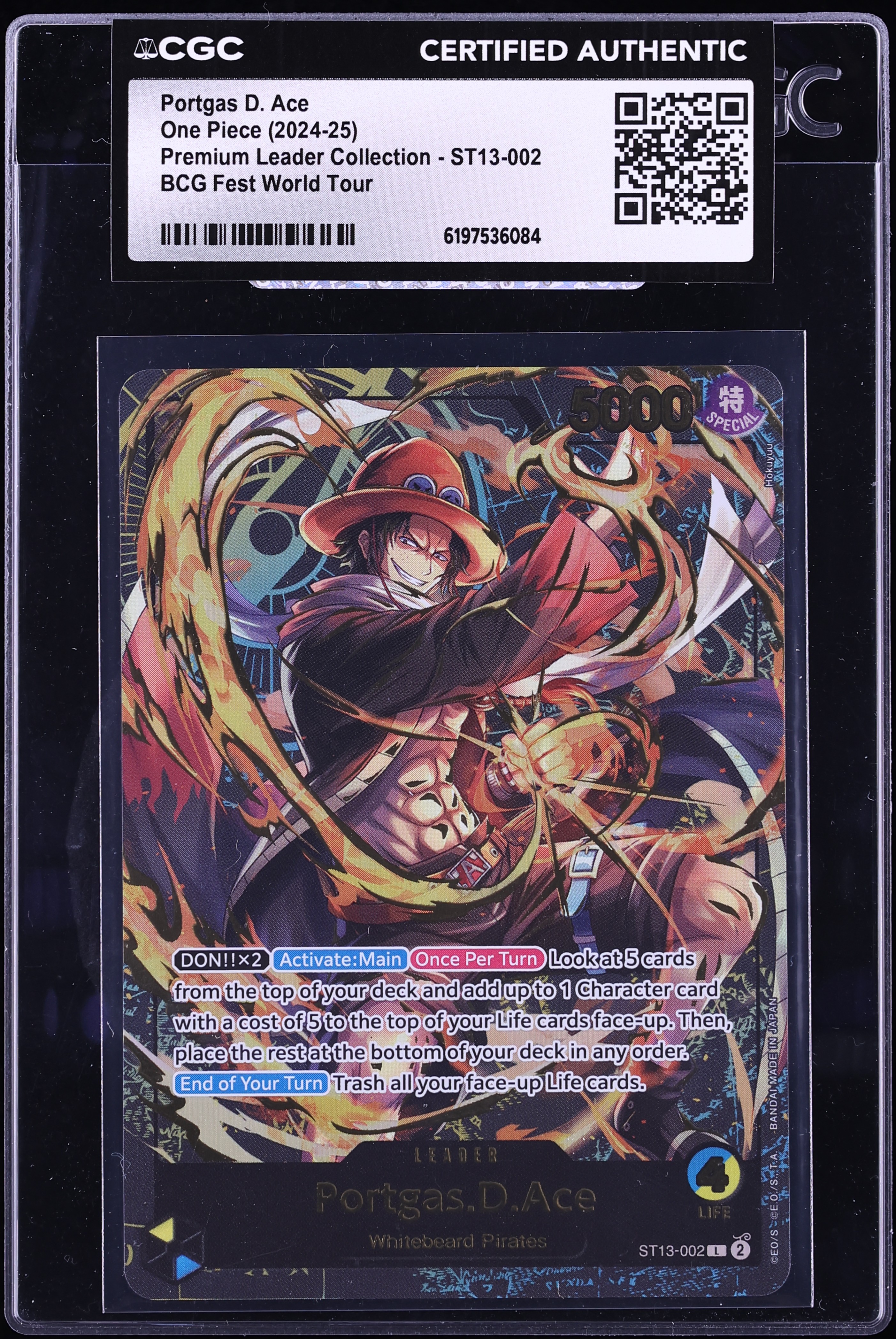 2024 One Piece Premium Collection BCG Fest World Tour Leader Portgas D. Ace #ST13-002 CGC AUTH