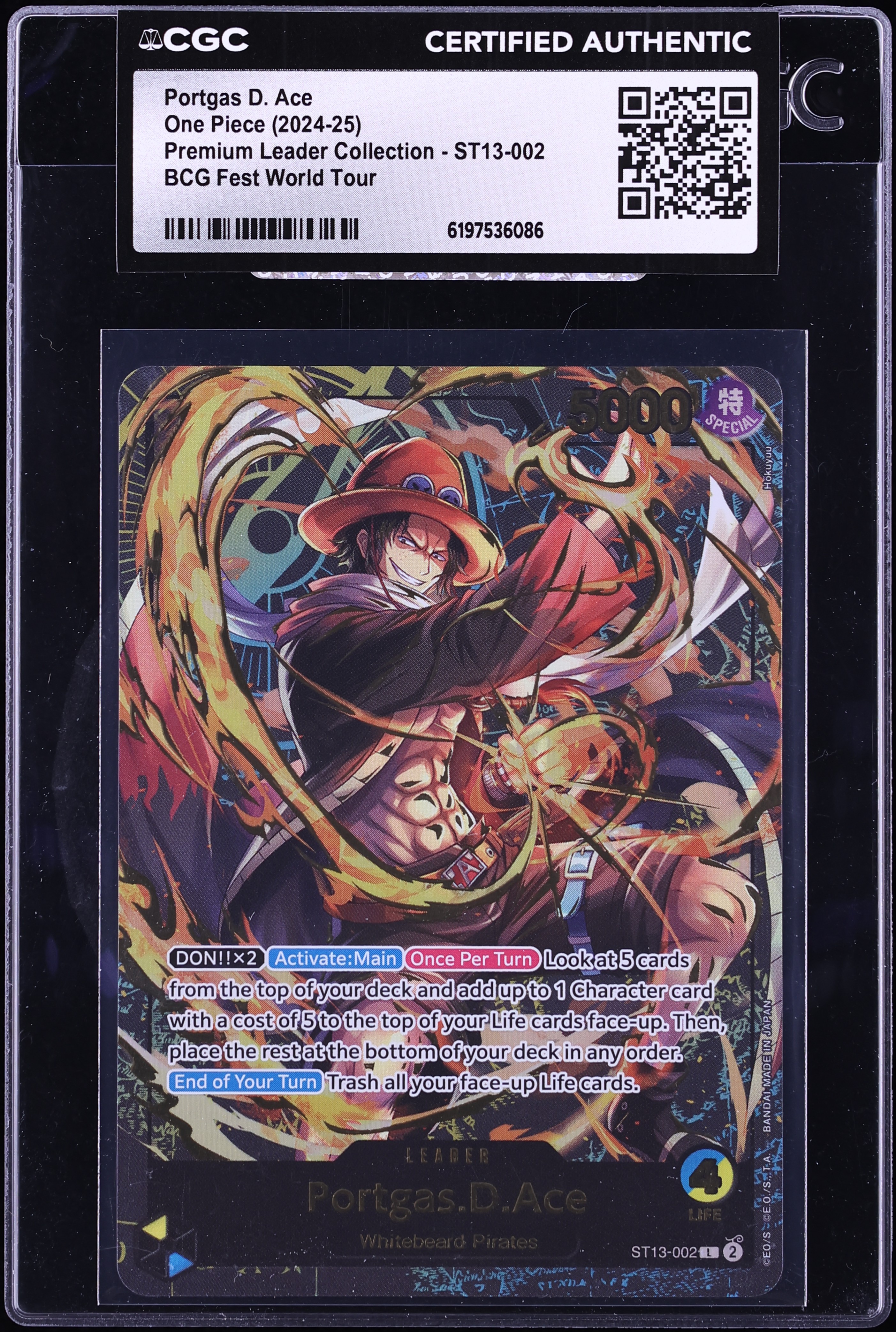 2024 One Piece Premium Collection BCG Fest World Tour Leader Portgas D. Ace #ST13-002 CGC AUTH