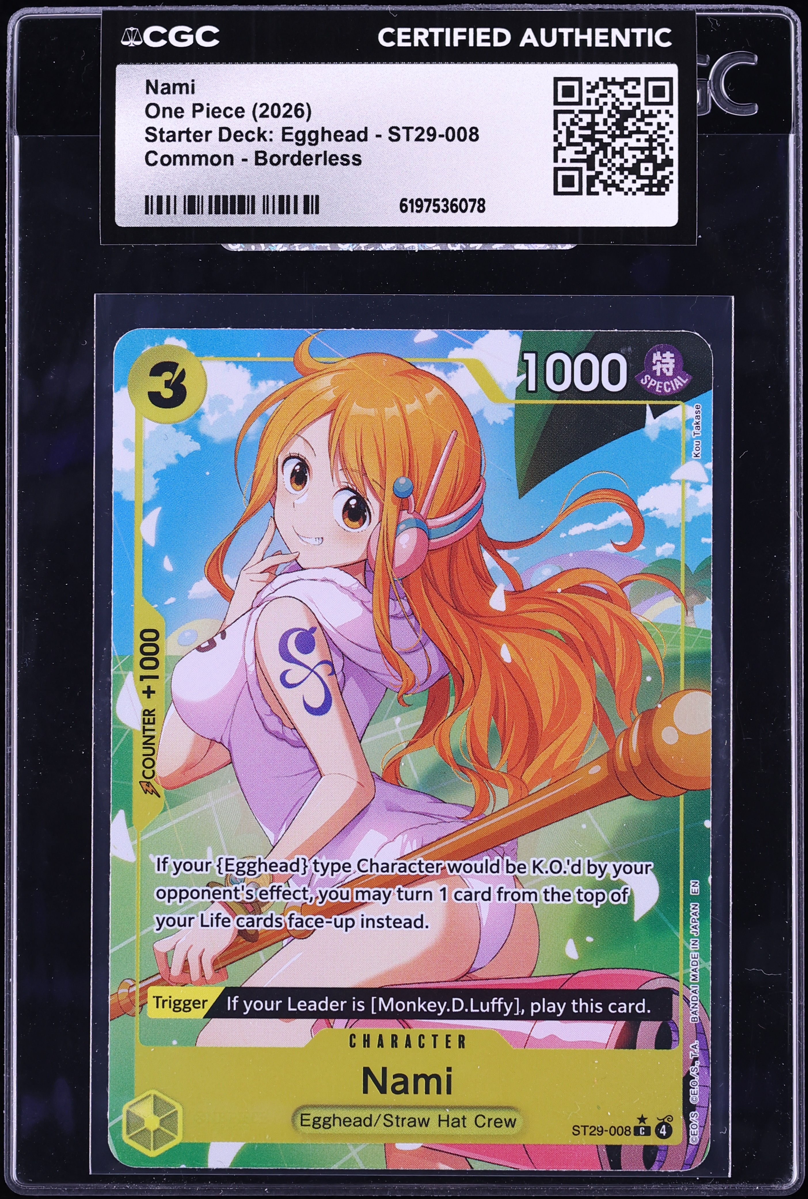 2026 One Piece Starter Deck Egghead Alt Art Nami #ST29-008 CGC AUTH