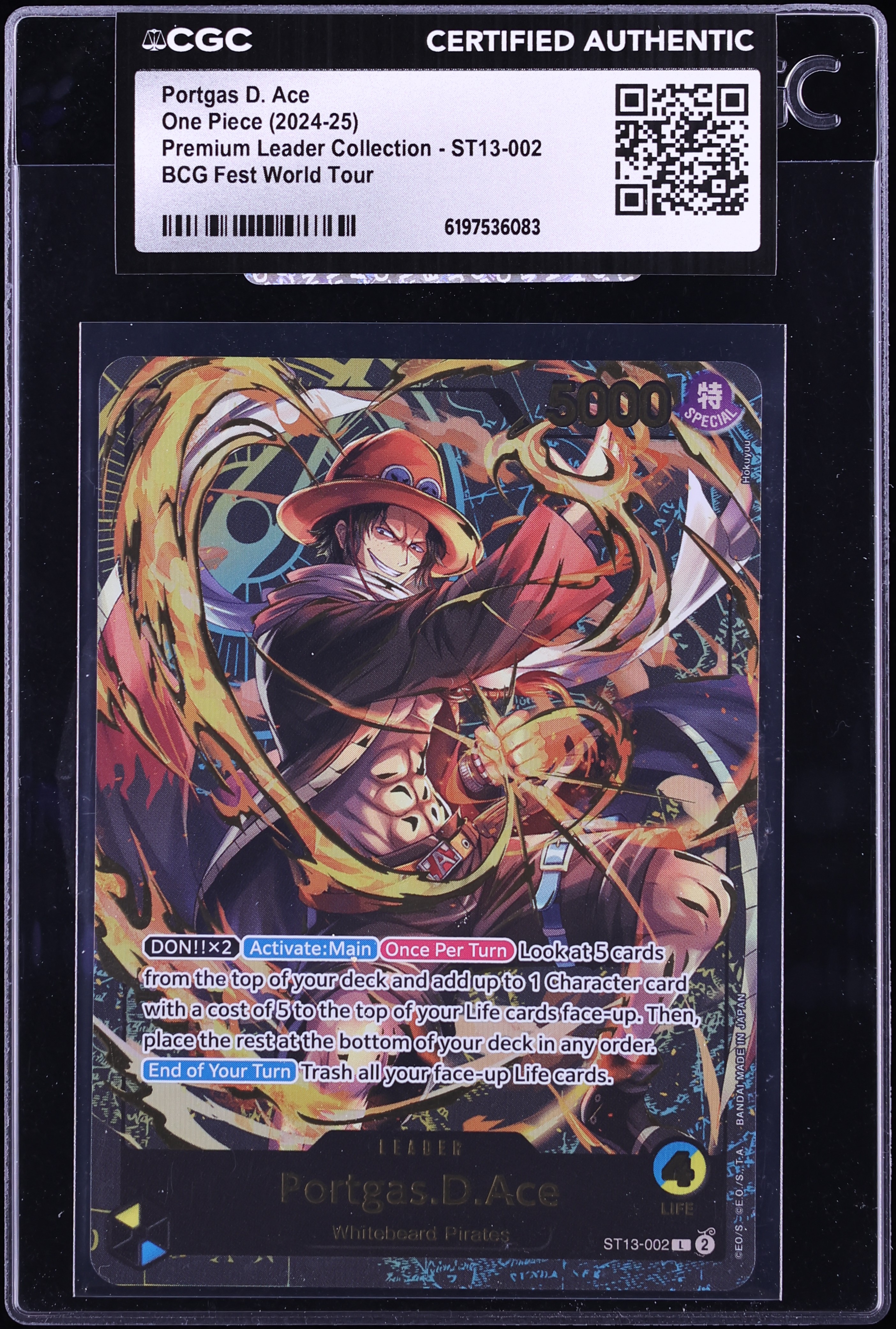 2024 One Piece Premium Collection BCG Fest World Tour Leader Portgas D. Ace #ST13-002 CGC AUTH
