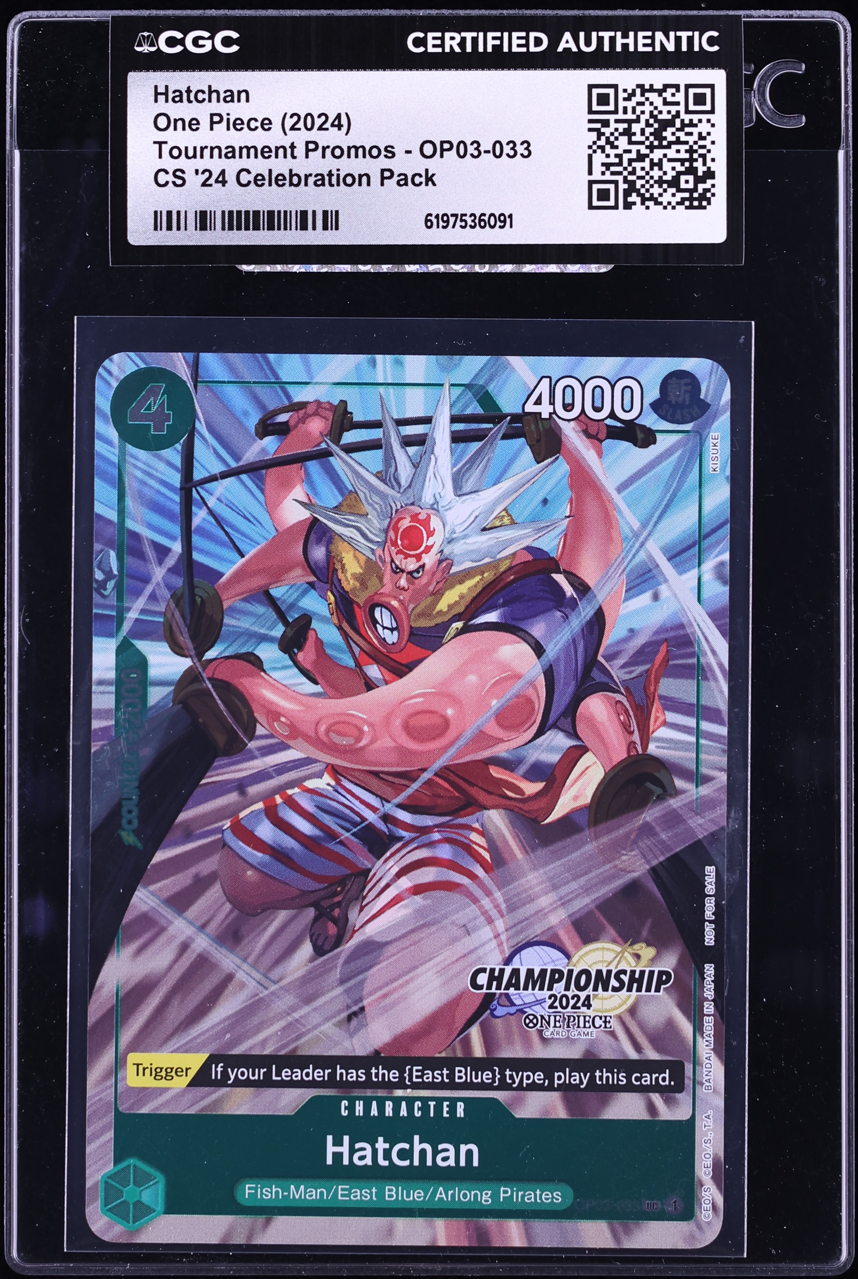 2024 One Piece Tournament Promo CS '24 Celebration Pack Alt Art Hatchan #OP03-033 CGC AUTH