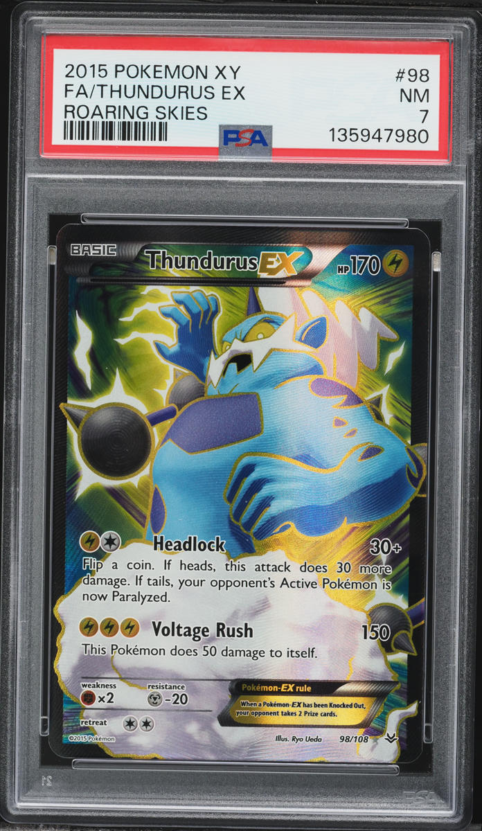 2015 Pokemon XY Roaring Skies Full Art Thundurus EX #98 PSA 7 NRMT