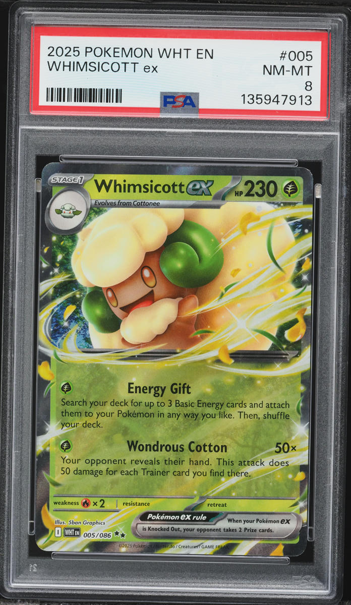 2025 Pokemon Scarlet & Violet White Flare Whimsicott Ex #005 PSA 8 NM-MT
