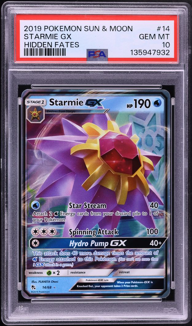 2019 Pokemon Sun & Moon Hidden Fates Full Art Starmie Gx #14 PSA 10 GEM MINT